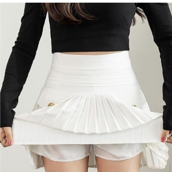 NWT Commense Ivory/Off White Golden Button Pleated Mini Skirt/Skort - XL - Picture 6 of 13